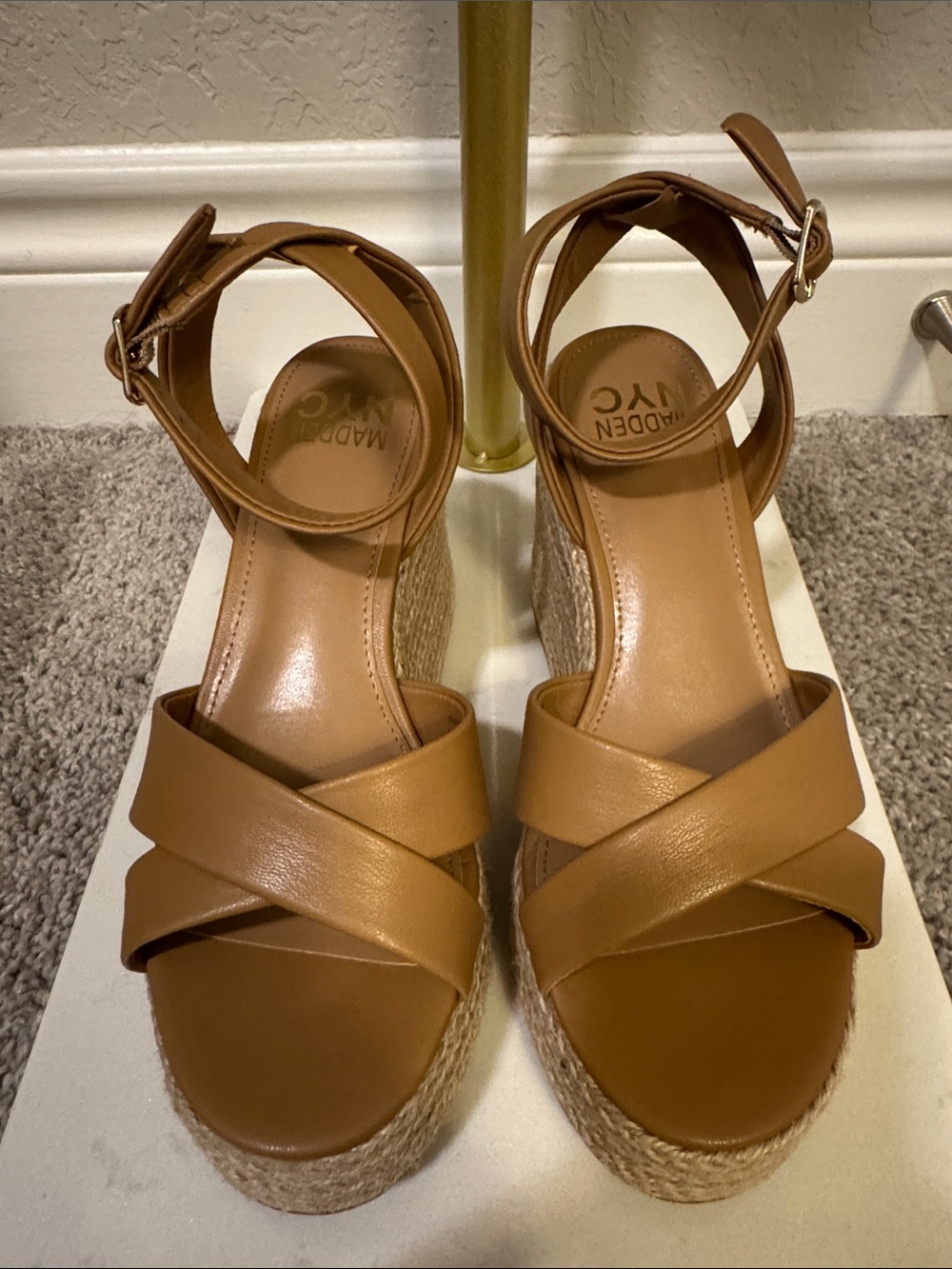 Madden NYC Women's Tan Espadrille Wedge Sandals